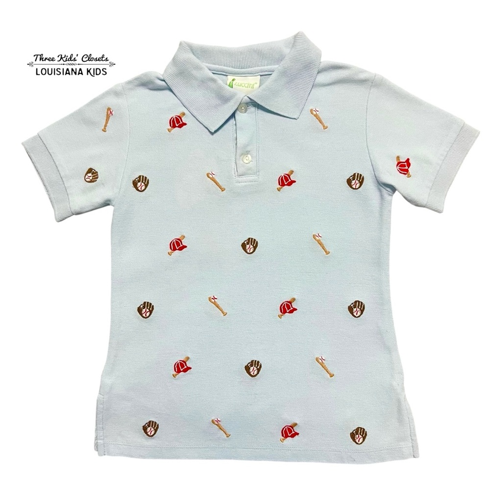 Zuccini Kids 6X Boys Boutique Light Blue Baseball Embroidered Polo Shirt